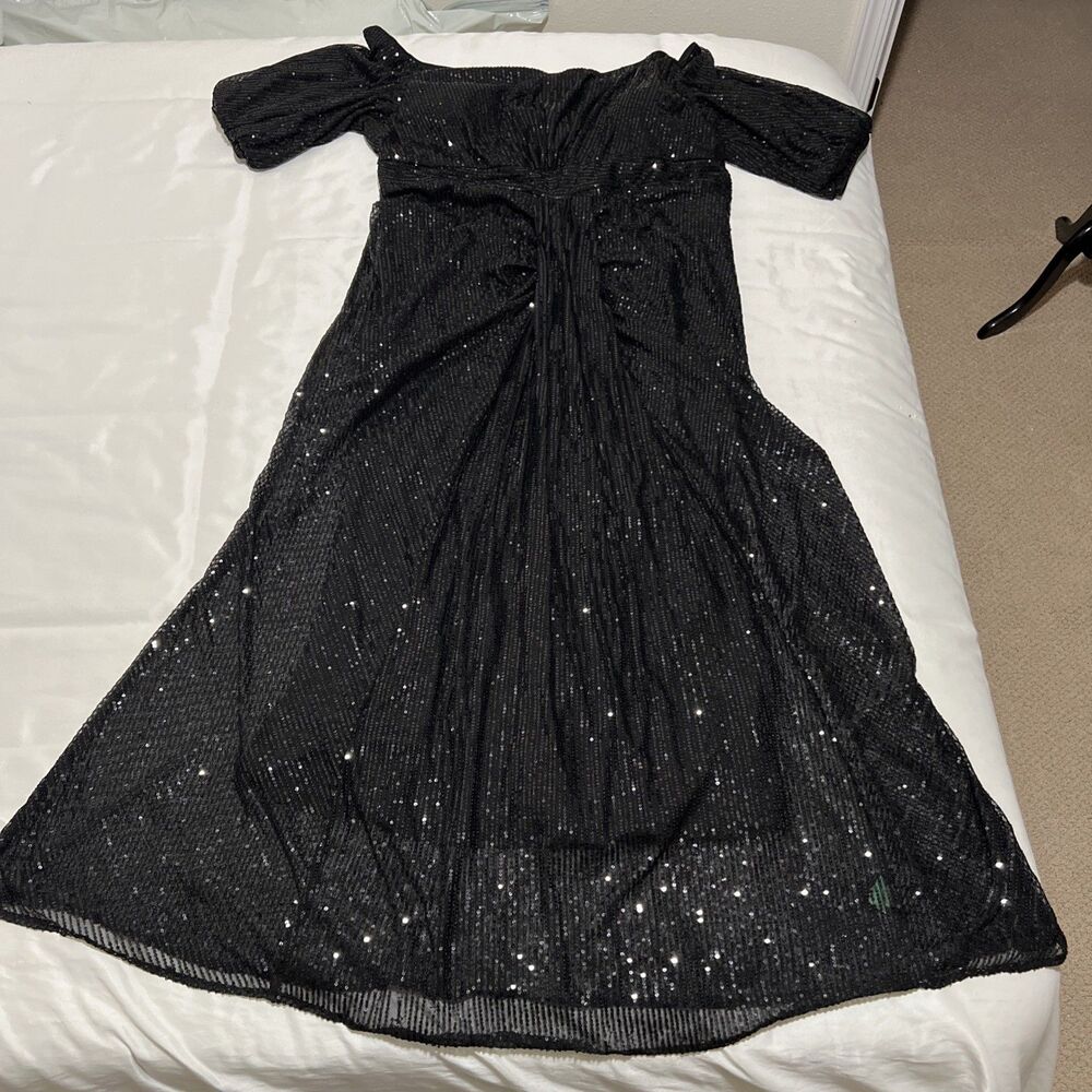 Giffniseti Black Off Shoulder Puff Sleeve Formal Maxi Dress Sequins Plus Sz 4XL